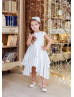 Ivory Satin Double Layer Skirt High Low Flower Girl Dress